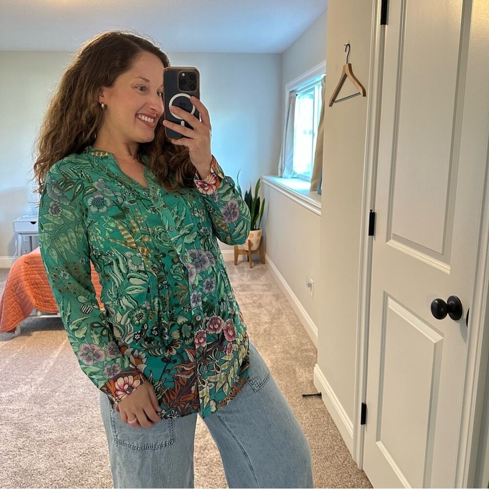 Soft Surroundings Green Floral Botanical Top Blouse XS - Picture 5 of 11